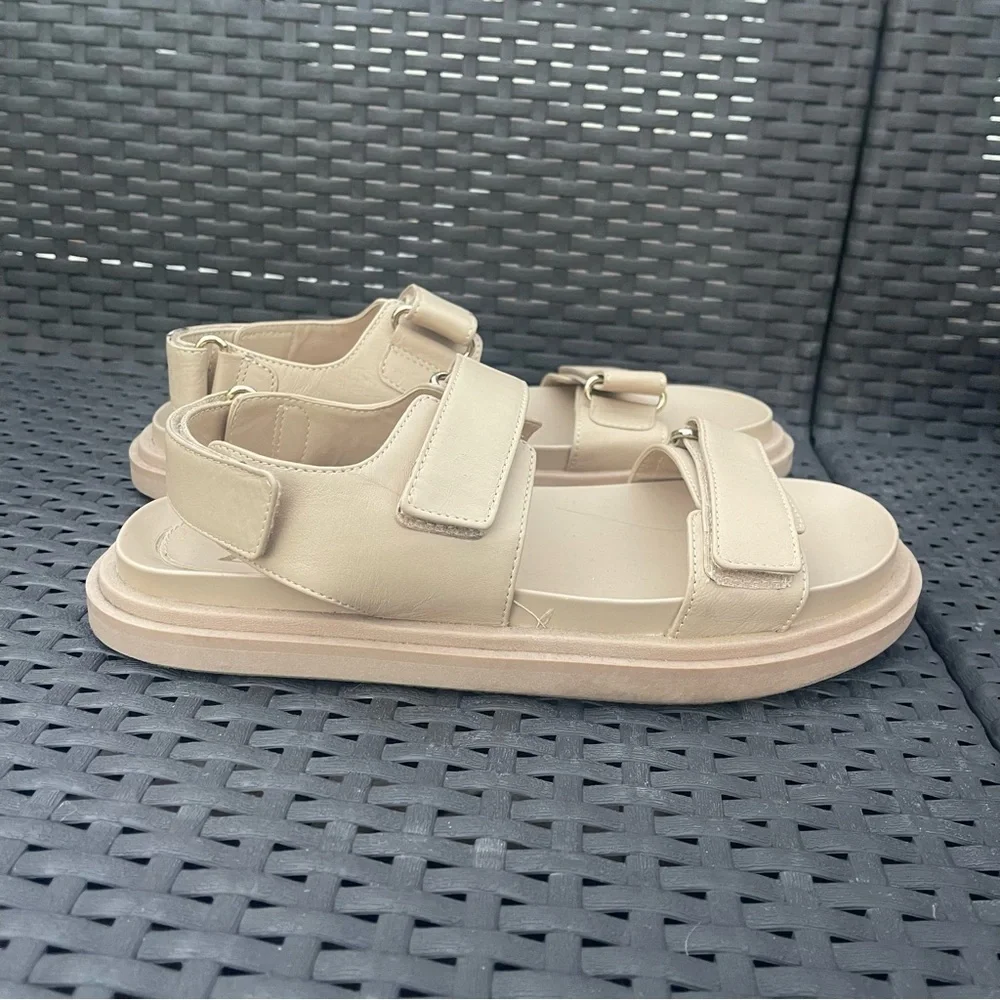 Zara Leather Platform Chunky Dad Sandals - Cream/Beige - Size 38 - Picture 4 of 10